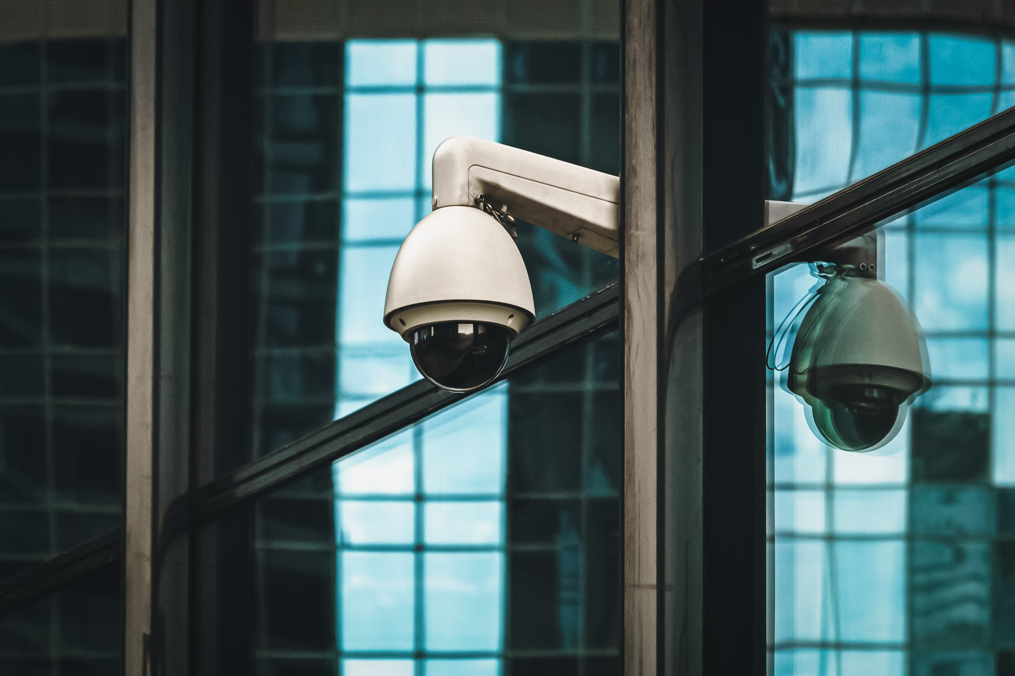 Security camera outdoors, surveillance 360 degree camera on mode
